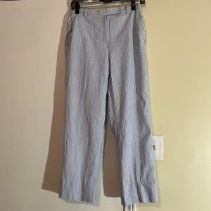 Kasper Blue Striped Cotton Seersucker Dress Trousers